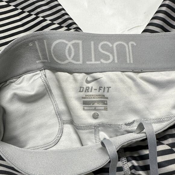 NIKE Dri Fit Capri Leggings Womens Size S Gray Stripe Athleisure Running Gym - Picture 3 of 8
